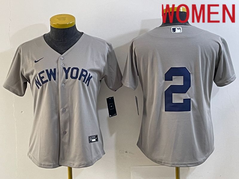 Women New York Yankees 2 No name Grey Nike Game 2024 MLB Jersey style 7